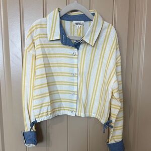 Finding Foxtale Yellow & White Striped Linen Shirt Girls size 8 NEW!